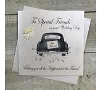 WHITE COTTON CARDS Hecho a Mano a Amigos Especiales en el día de Vuestra Boda Wishing You Todos los Felicidad para el Futuro. 'Tarjeta de Coche, Color Blanco