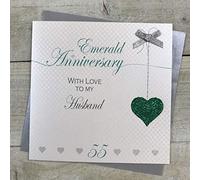 WHITE COTTON CARDS LLA55H - Tarjeta de felicitación para marido 55 aniversario de boda, hecha a mano, diseño de líneas de amor, color verde y gris, 16 cm x 16 cm