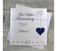 White Cotton Cards, LLA65H - Tarjeta de felicitación para aniversario de boda (65 años, diseño de zafiro, color azul