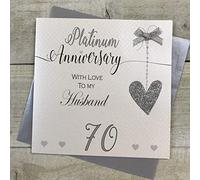 White Cotton Cards LLA70H - Tarjeta de felicitación de aniversario de boda para marido (hecha a mano), diseño de líneas de amor