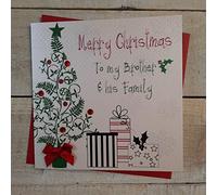 White Cotton Cards Merry Christmas to My Brother and Family His Tarjeta Hecha a Mano en Forma de árbol de Navidad y Regalos