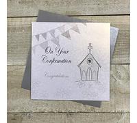 White Cotton Cards "on Your Confirmation Congratulations Hecho a Mano Tarjeta, Plata