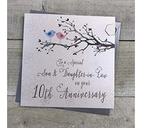 White Cotton Cards PD192-10 - Tarjeta de aniversario de boda, décimo estaño para pájaros y ramas de árbol