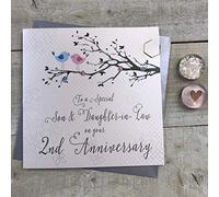 White Cotton Cards PD192-2 - Tarjeta de aniversario de boda para segundo aniversario de pájaros y ramas de árbol de algodón