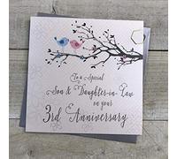 White Cotton Cards PD192-3 - Tarjeta de aniversario de boda para tercer aniversario de boda, diseño de pájaros y ramas de árbol