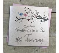 White Cotton Cards PD193-10 - Tarjeta de aniversario de boda con décimo estaño para pájaros y ramas de árbol