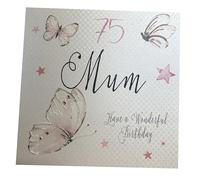 WHITE COTTON CARDS PM75-Tarjeta cumpleaños Hecha a Mano con diseño de Mariposas Vintage con Texto en inglés 75 Mum Have a Wonderful Birthday, Color Blanco, Algodón, 16cm x 16cm