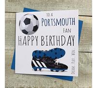 WHITE COTTON CARDS Portsmouth Pompey FC - Tarjeta de cumpleaños del club de fútbol 52, azul, gris, beige, negro, 16 x 16 cm