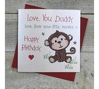 White Cotton Cards SB72 "mono Love You Daddy Love de tu pequeño mono feliz cumpleaños hecha a mano Tarjeta de cumpleaños - rojo