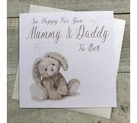 WHITE COTTON CARDS "So Happy para Usted. Mummy y Daddy To Be. Tarjeta de felicitación de, Plateado