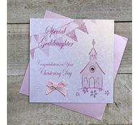 WHITE COTTON CARDS "Special Goddaughter felicitaciones en tu Bautizo día Tarjeta Hecha a Mano, Blanco