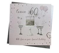 WHITE COTTON CARDS SS42-C60 - Tarjeta de felicitación de 60 cumpleaños para primos, diseño de pastel brillante y vasos, color rosa