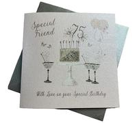 WHITE COTTON CARDS SS42-SF75 - Tarjeta de felicitación de 75 cumpleaños, diseño de copas de champán, color rosa