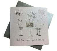 WHITE COTTON CARDS SS42-W75 - Tarjeta de felicitación de 75 cumpleaños, diseño de rosas rosas rosas