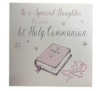 White Cotton Cards tamaño Grande Hecho a Mano a una Hija Especial en tu 1st Comunión Rosa Biblia Tarjeta, Blanco