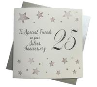 White Cotton Cards tamaño Grande Twist Gama Plata, a Amigos Especiales en tu Plateado Aniversario 25" Hecho a Mano 25th Aniversario Tarjeta