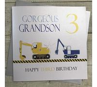 WHITE COTTON CARDS Tarjeta cumpleaños de Abuelo a Nieto, Hecha a Mano, con inscripción en inglés «Gorgeous Grandson 3 Happy Third Birthday»