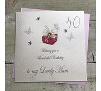 WHITE COTTON CARDS Tarjeta cumpleaños Hecha a Mano con Texto en inglés 40 Wishing You a Wonderful Birthday to my Lovely Mum, Blanco