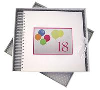 WHITE COTTON CARDS - Tarjeta de 18º cumpleaños y Libro de Memoria con Neon Globos de Purpurina, Color Blanco