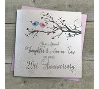 WHITE COTTON CARDS Tarjeta de 20 aniversario de boda para hija y yerno, diseño de pájaros y ramas de árbol