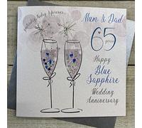 WHITE COTTON CARDS Tarjeta de 65 aniversario de zafiro azul para mamá y papá, acabada a mano (DA65-M)