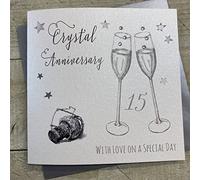 WHITE COTTON CARDS Tarjeta de Aniversario de Cristal con Texto en inglés Crystal Anniversary with Love On Your Special Day, Hecha a Mano, WA15