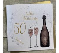 WHITE COTTON CARDS - Tarjeta de Aniversario, Hecho a Mano 50 Aniversario de Boda, Color Verde Botella
