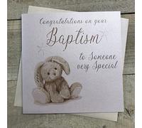 WHITE COTTON CARDS Tarjeta de bautismo hecha a mano con el código N205 Felicitaciones por tu bautismo a alguien muy especial, 16 x 16 cm