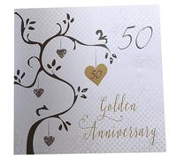 WHITE COTTON CARDS Tarjeta Boda Dorada, Hecha a Mano, 50 Aniversario, Color Blanco, AB50, algodón, 16cm x 16cm