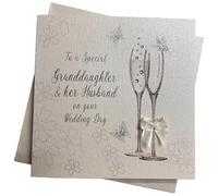 WHITE COTTON CARDS Tarjeta de Boda Hecha a Mano con Texto en inglés «To a Special Granddaughter & Her Husband On Your Wedding Day», código BD82, Blanco, 16cm x 16cm