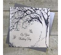 WHITE COTTON CARDS Tarjeta de Boda Hecha a Mano On Your Wedding Day, PD27, Blanco, 16cm x 16cm