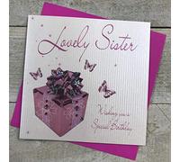 WHITE COTTON CARDS Tarjeta de cumpleaños Hecha a Mano con Texto en inglés Lovely Sister Wishing You a Special Birthday, Color Rosa, wb190, Blanco, 16cm x 16cm