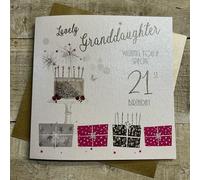 WHITE COTTON CARDS - Tarjeta de cumpleaños para Nieta 21 Happy Birthday, Color Rosa