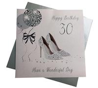 White Cotton Cards Tarjeta de felicitación de 30 cumpleaños con Texto en inglés Happy Birthday Have a Wonderful Day, Hecha a Mano, tamaño Grande (Zapatos y Bolsa), Blanco, 22cm x 22cm
