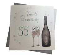 WHITE COTTON CARDS Tarjeta de felicitación de 55 Aniversario de Boda Hecha a Mano con Esmeralda (Botella Verde, código A55)