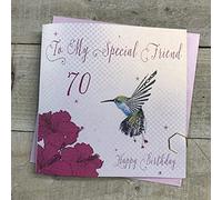 WHITE COTTON CARDS Tarjeta cumpleaños Hecha a Mano con Texto en inglés Hummingbird, To My Special Friend 70 Happy Birthday, Color Blanco, wb201-70, Algodón, 16cm x 16cm