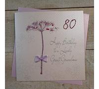 WHITE COTTON CARDS Tarjeta de felicitación de cumpleaños 80 Hecha a Mano con diseño de Diente de león, Blanco, 16cm x 16cm