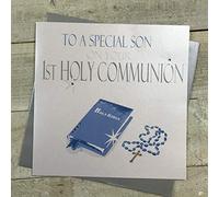 White Cotton Cards Tarjeta de la Biblia Grande Hecha a Mano con Texto en inglés To A Special Son On Your 1st Holy Communion, Color Blanco, XN89S, 22cm x 22cm