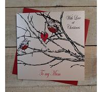 WHITE COTTON CARDS Tarjeta de Navidad con Texto en inglés with Love at Christmas To my Mum, Hecha a Mano (Robin), Blanco, 16 x 16 m