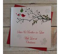 WHITE COTTON CARDS Tarjeta Hecha a Mano para Hermana y cuñado con Amor en Navidad. (Robins in Tree, código xx14-109), Algodón, Blanco, 16cm x 16cm