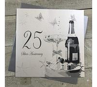 WHITE COTTON CARDS Tarjeta Grande de Aniversario de Boda de Plata, Hecha a Mano, Color Blanco, XLBD25