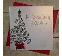 White Cotton Cards To a Special Sister Tarjeta de Navidad Hecha a Mano en Forma de árbol