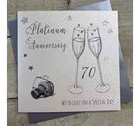WHITE COTTON CARDS Tarjeta de 70 Aniversario Hecha a Mano con Texto en inglés Platinum Anniversary with Love On Your Special Day, WA70, Blanco, 16cm x 16cm