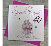 WHITE COTTON CARDS wb202 - 40 "Pink Cupcake, Amigo Especial 40 Happy Birthday To You... Hecha a Mano Tarjeta de 40º cumpleaños, Color Blanco