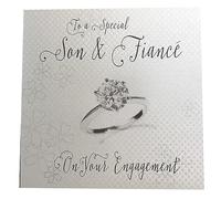 White Cotton Cards WB221 - Tarjeta de compromiso hecha a mano con texto en inglés "To A Special Son and Fiancée Congratulations On Your Engagement"