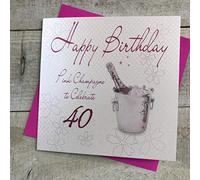 WHITE COTTON CARDS wb75 - 40 champán Rosa, Feliz cumpleaños Rosa champán para Celebrar 40 "Hecho a Mano 40th Tarjeta de felicitación de cumpleaños, Blanco