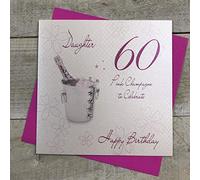 WHITE COTTON CARDS WBA60P-D-Tarjeta cumpleaños Hecha a Mano con Texto en inglés Pink Champagne, Daughter 60 to Celebrate Happy Birthday, Color Blanco, Algodón, 16cm x 16cm