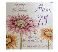 WHITE COTTON CARDS WBA75-MUM-Tarjeta cumpleaños Hecha a Mano con Texto en inglés Pink Gerbera, Happy Birthday 75 Mum Have a Wonderful Day, Color Blanco, Algodón, 16cm x 16cm