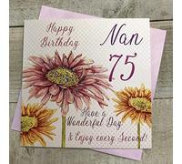 WHITE COTTON CARDS wba75-nan Rosa gerbra, Happy Birthday 75 Nan Have a Wonderful Day Hecha a Mano Tarjeta de cumpleaños (75, Color Blanco