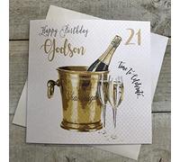 WHITE COTTON CARDS WBS21-GODS - Tarjeta de felicitación para 21 cumpleaños, diseño de Cubo de champán, Hecha a Mano, Color Blanco